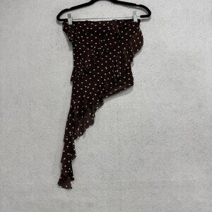 THIRTY/THIRTY LA Top Womens XS Brown Polka Dot Ruffle Tulip Midi Asymmetrical